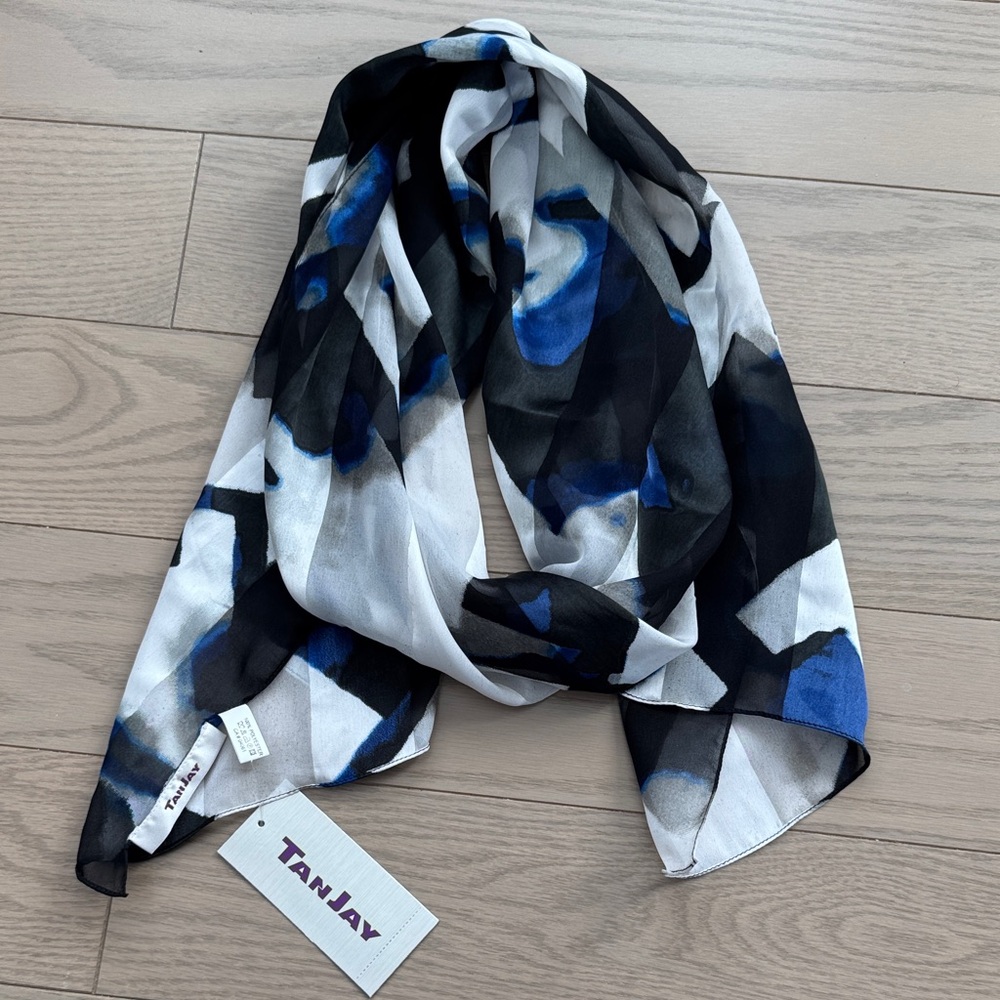 TanJay Blue and Black Patterned Scarf